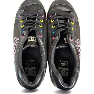 DC Shoes Women's Black Low Top Lace Up Sneakers Colorful Eyelets Logo Size 10